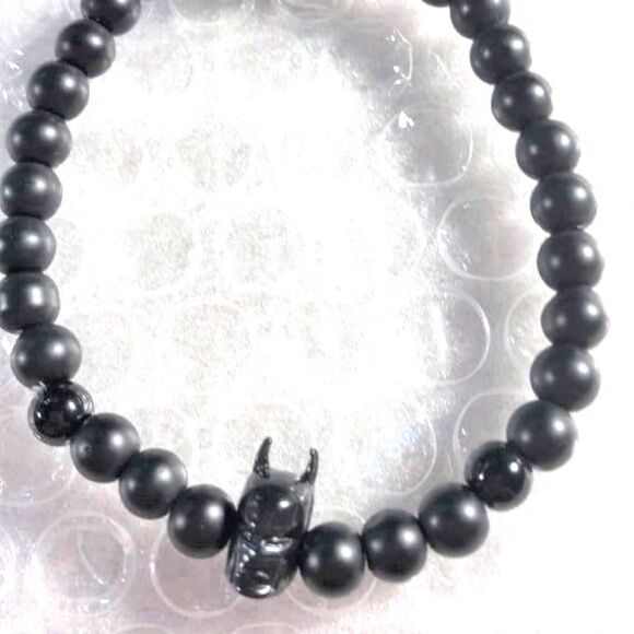 Black Obsidian Beaded Bracelet with Batman Accent - Your Choice - Picture 2 of 4